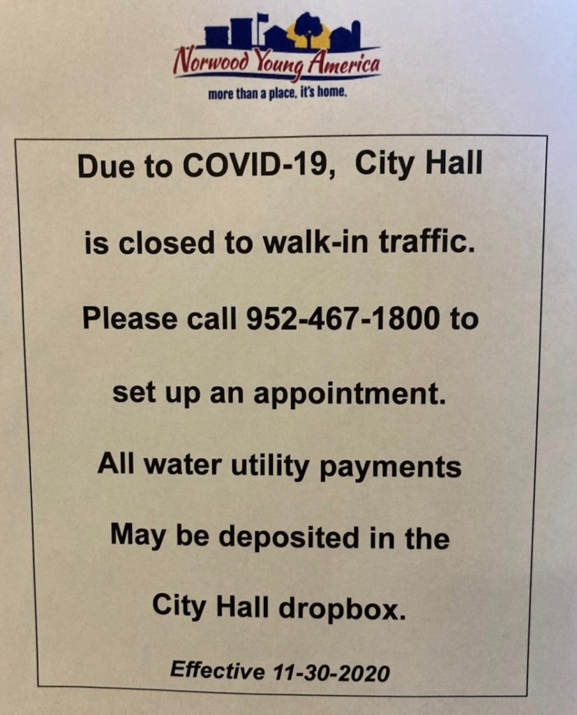 City Hall Closed to Walk-In Traffic effective 11/30/2020 - Norwood ...